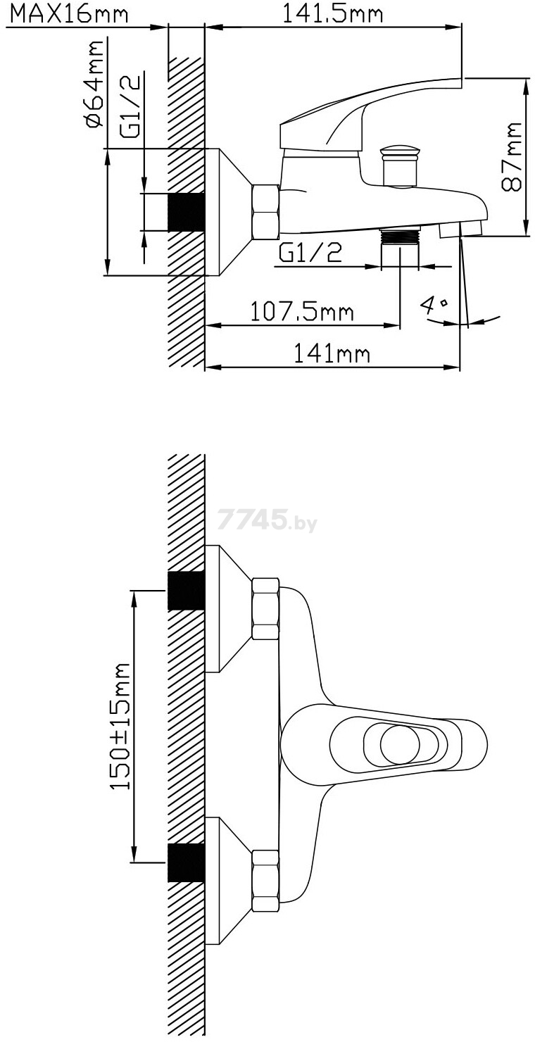 Смеситель для ванны AV ENGINEERING Urs (AVURS3-A120-330) - Фото 2