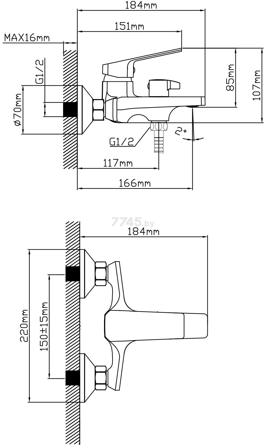 Смеситель для ванны AV ENGINEERING Win (AVWIN3-A165-130) - Фото 2