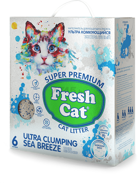 Наполнитель для туалета бентонитовый комкующийся FRESH CAT Морской бриз 6 л, 5,16 кг (930474)