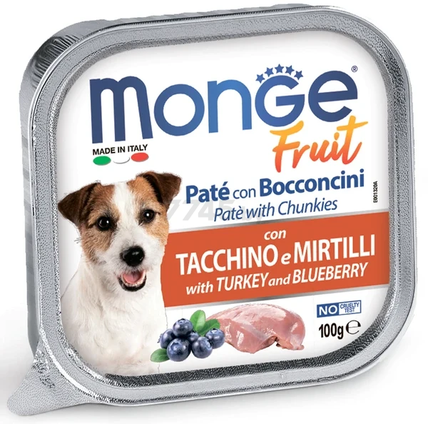 Влажный корм для собак MONGE Dog Fruit с индейкой с черникой консерва 100 г (70013208)