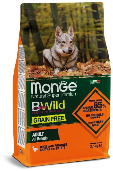 Сухой корм для собак беззерновой MONGE Bwild Grain Free Holistic утка с картофелем 2,5 кг (70004732) - Фото 7