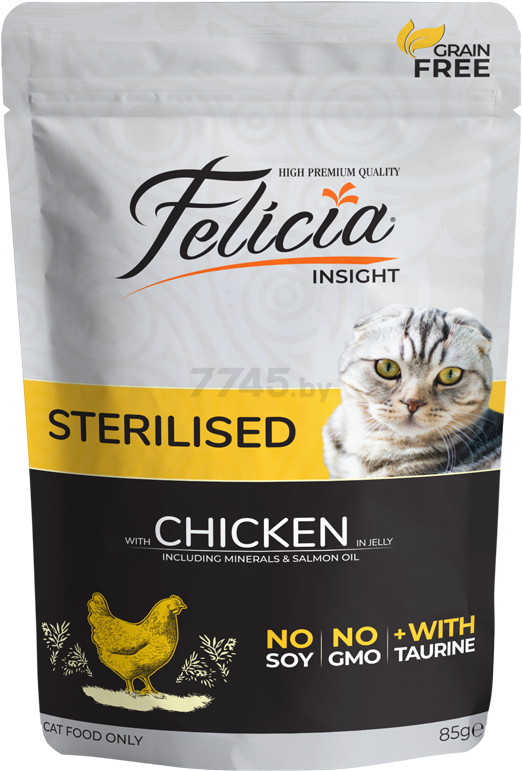 Влажный корм для стерилизованных кошек FELICIA Grain Free Sterilised курица пауч 85 г (8682831200091)