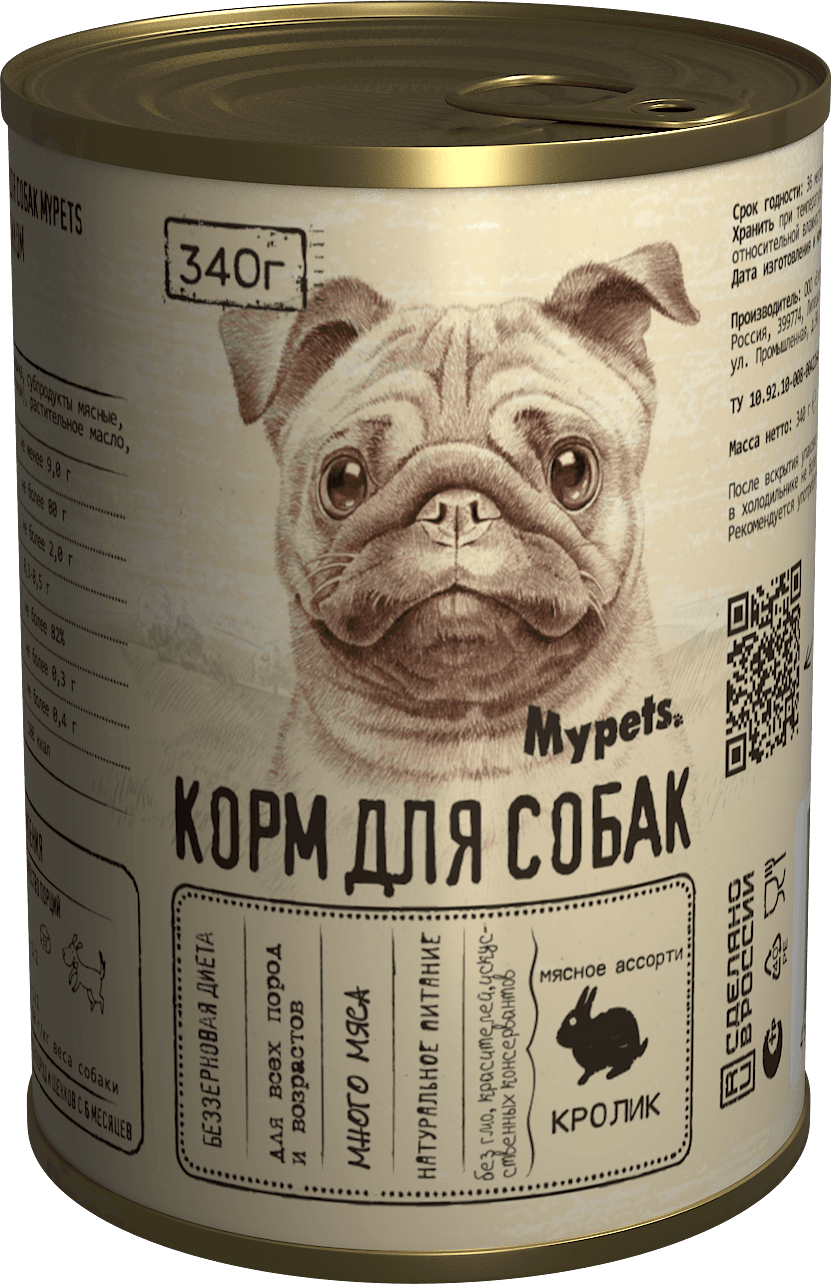 Консерва для собак MYPETS Basic, кролик, 340г (470940)