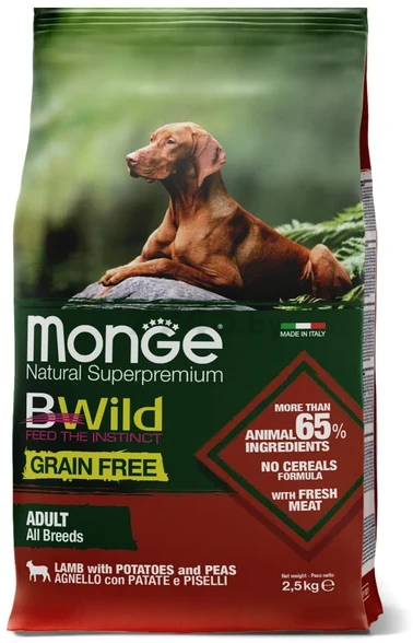 Корм для собак MONGE Bwild, Holistic, GrainFree, ягненок картофель, 2,5кг (70011723)