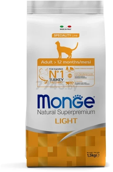 Корм для кошек MONGE Speciality Light, Super, индейка, 1,5кг (70005548)