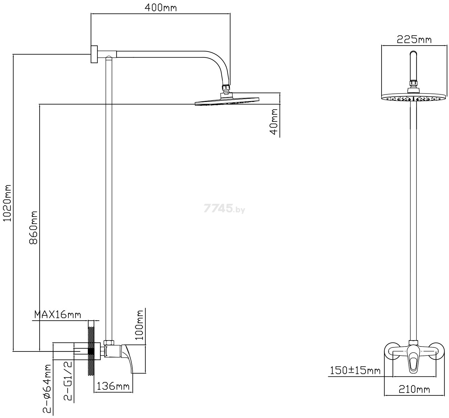 Душевая стойка AV ENGINEERING Urs (AVURS16-A120-633) - Фото 2