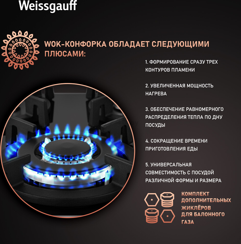 Панель варочная газовая WEISSGAUFF HG 430 BGV (HG430BGV) - Фото 6