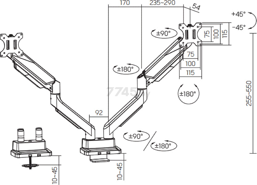 Кронштейн для двух мониторов ERGOSMART Heavy-Duty DBL (LDT52-C024) - Фото 6