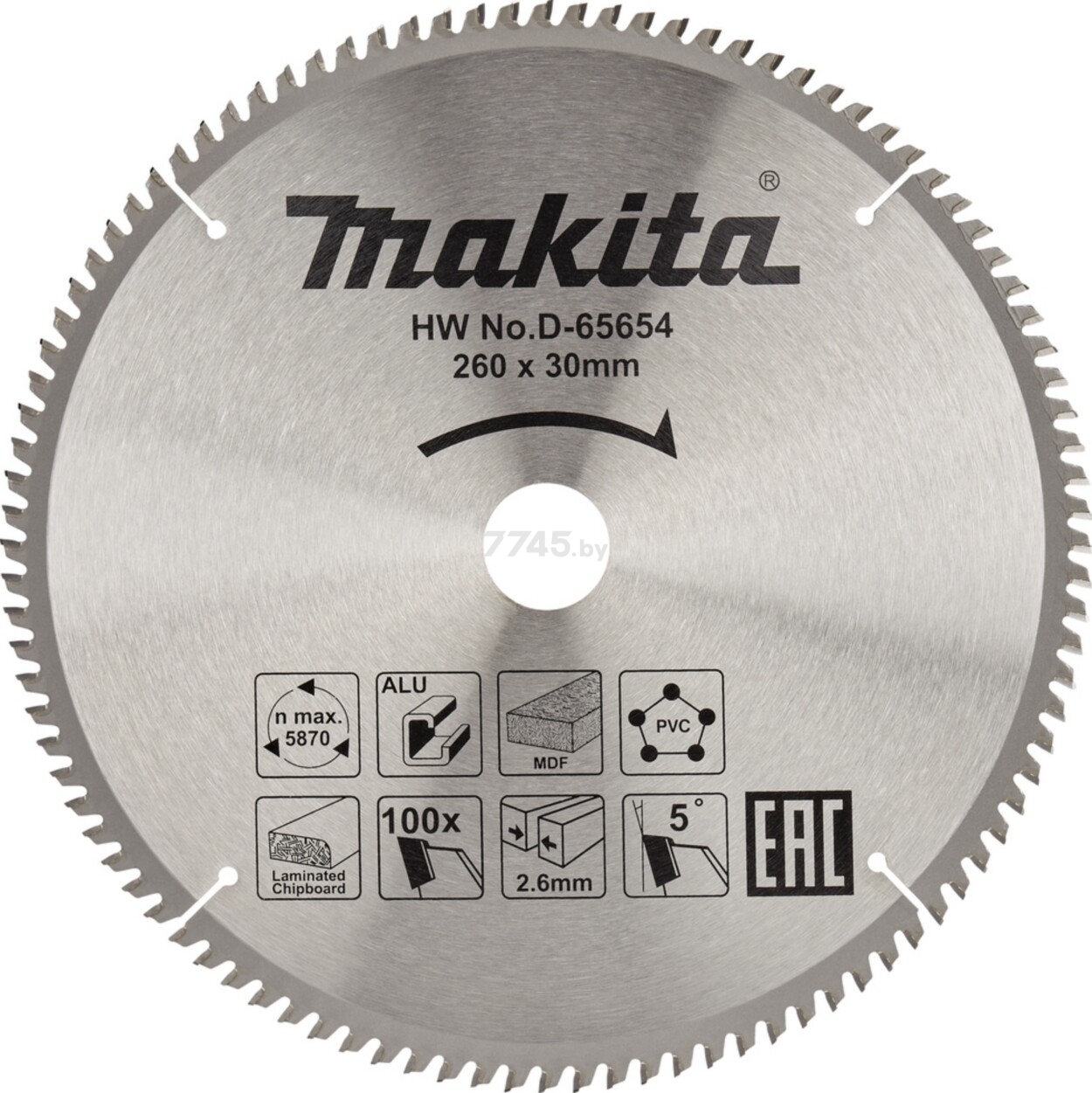 Диск пильный 260х30 мм 100 зубьев MAKITA Standart (D-65654)