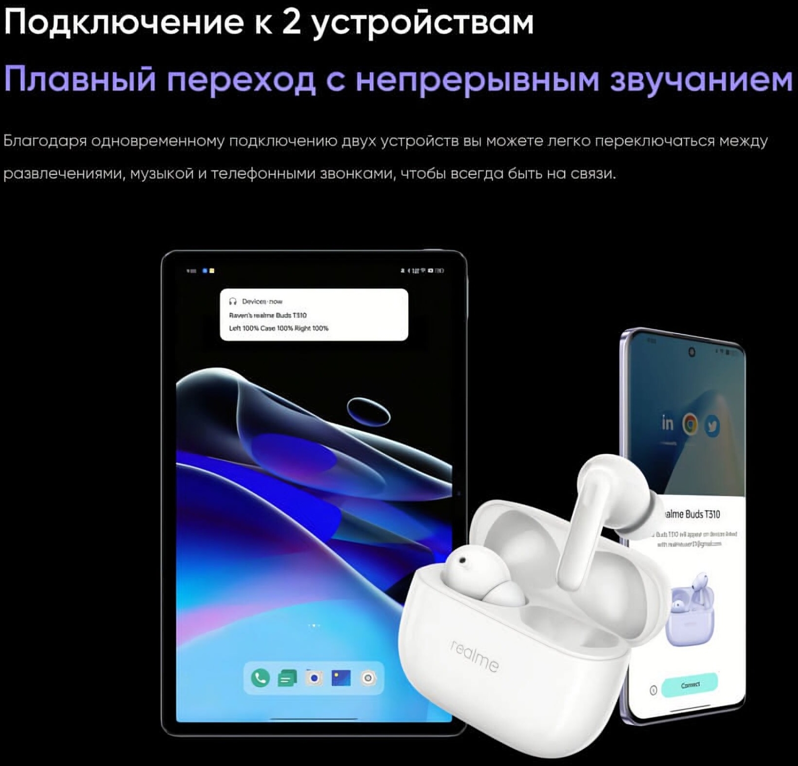 Наушники-гарнитура беспроводные TWS REALME Buds T310 White - Фото 14