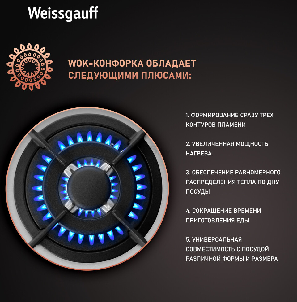 Панель варочная газовая WEISSGAUFF HGG 431 XR (HGG431XR) - Фото 9