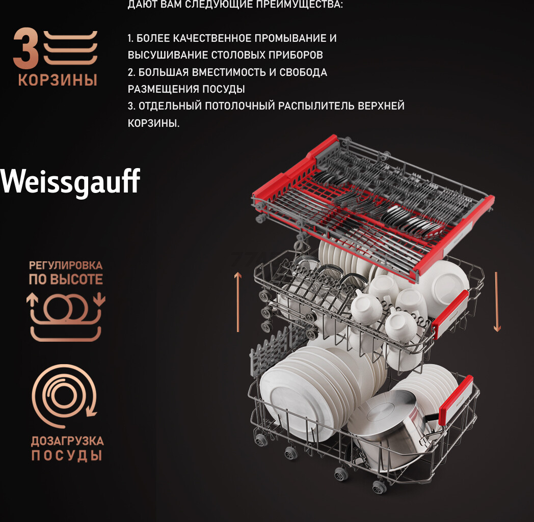 Машина посудомоечная встраиваемая WEISSGAUFF BDW 4536 D Infolight (BDW4536DInfolight) - Фото 11