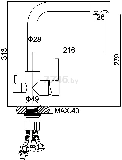 Смеситель для кухни черный LEDEME L4055-В-3 - Фото 2