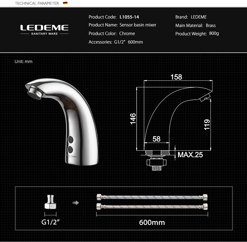 Смеситель для умывальника LEDEME L1055-14 - Фото 5