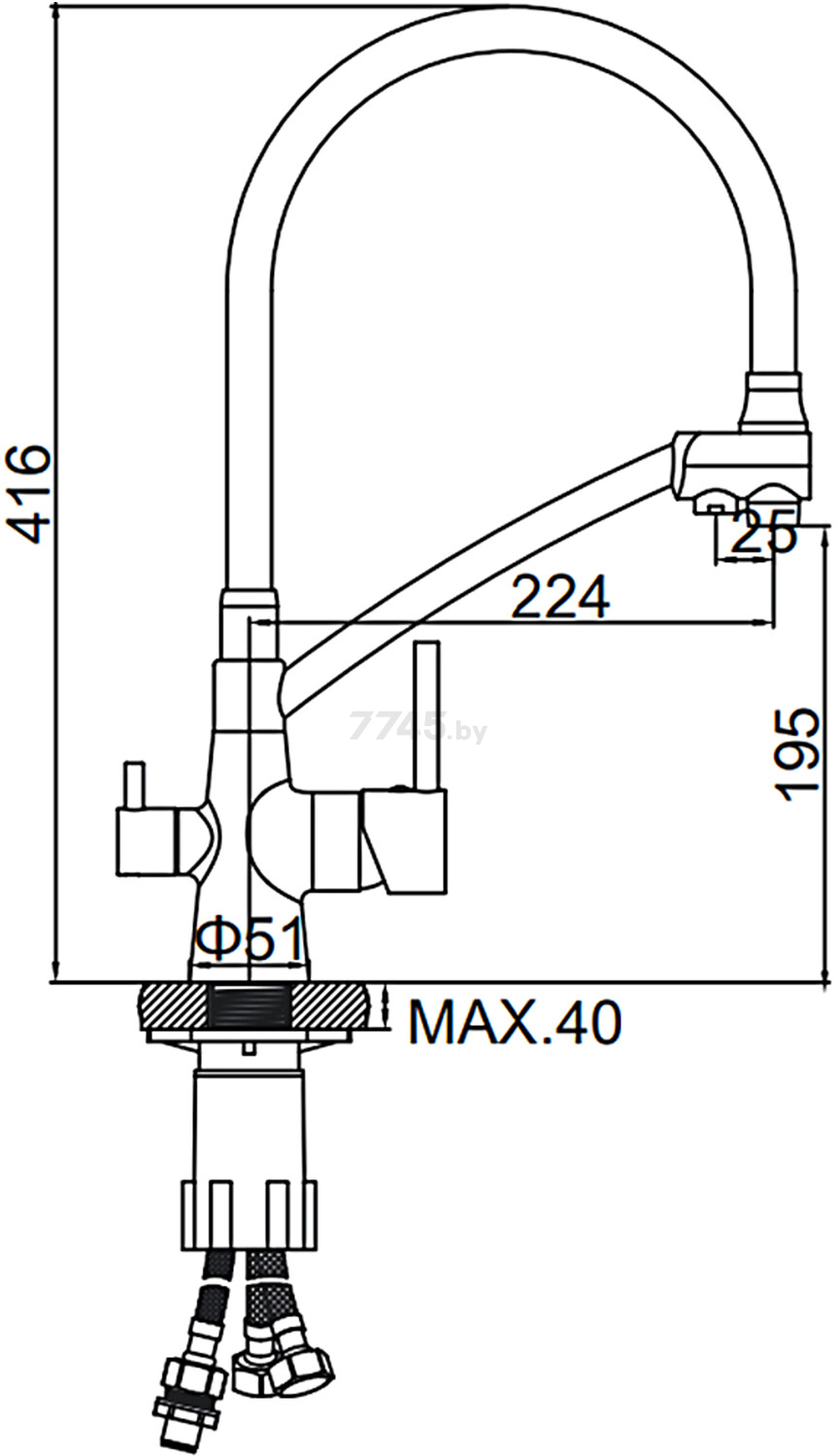 Смеситель для кухни черный LEDEME L4855-B-2 - Фото 2