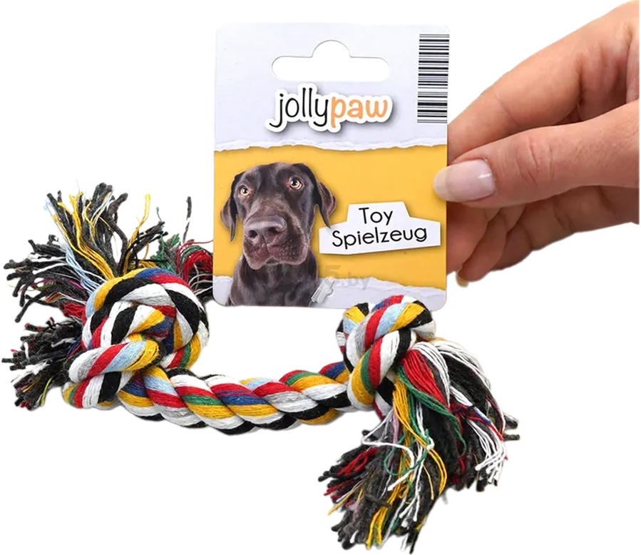 Игрушка для собак JOLLYPAW веревка с двумя узлами разноцветная 15 см (7725200) - Фото 2