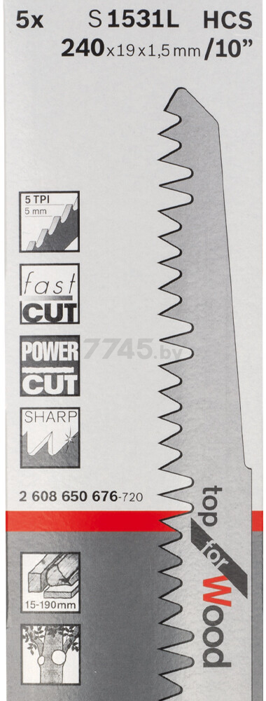 Полотно для сабельной пилы BOSCH S1531L по дереву 5 штук  (2608650676) - Фото 6