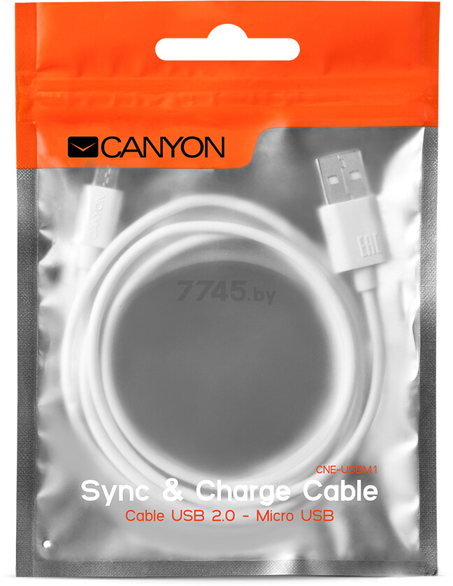 Кабель CANYON Micro-USB 1m White CNE-USBM1W - Фото 2