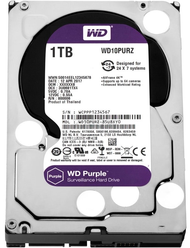 Жесткий диск HDD Western Digital Purple 1TB (WD10PURZ)