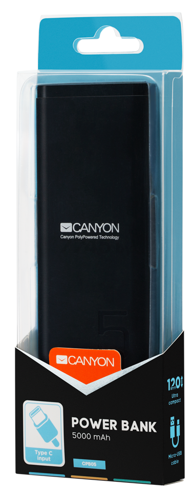 Power Bank CANYON CNE-CPB05B 5000 mAh черный - Фото 2