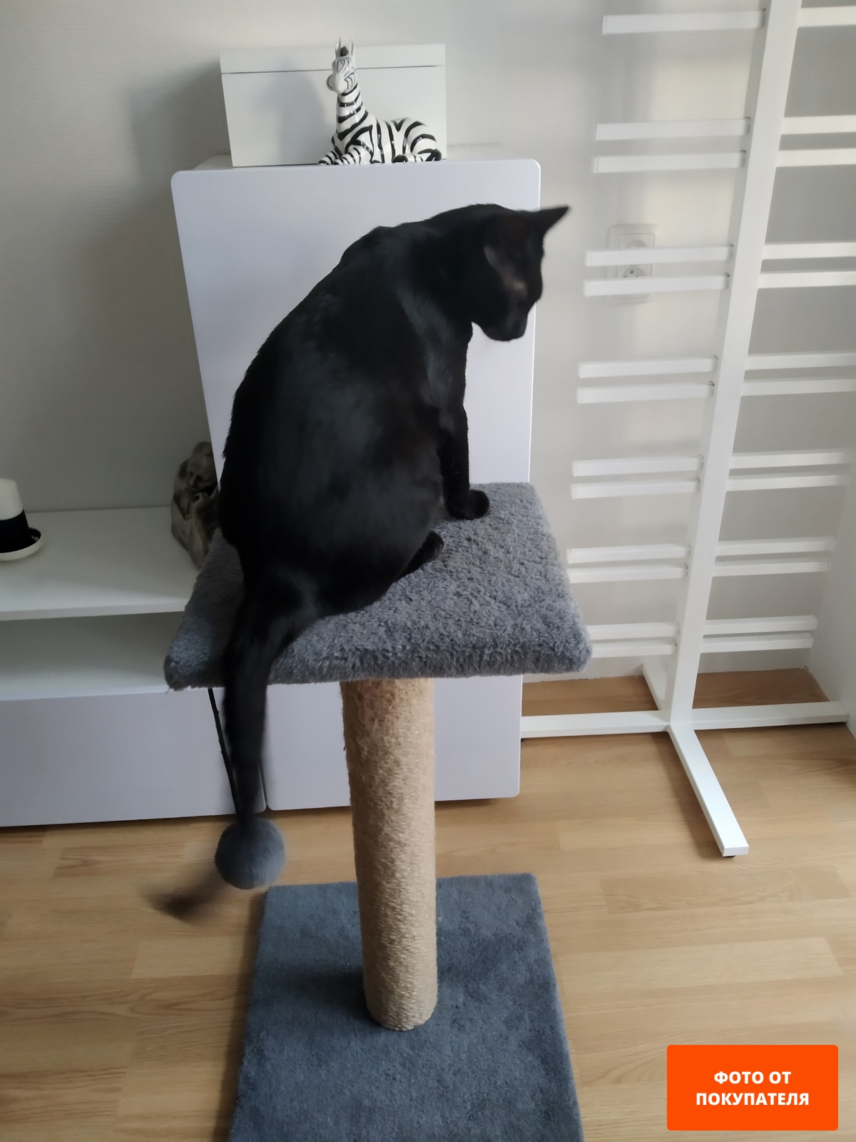 Когтеточка из джута CAT-HOUSE Столбик с полкой 40×40×70 см серый (4810801202390) - Фото 4
