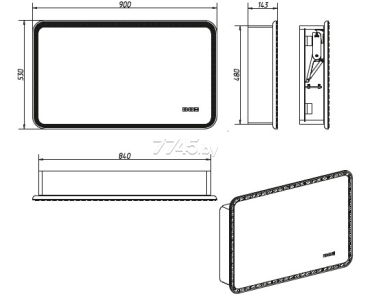 Зеркало шкаф tokio led 900х530 с розеткой