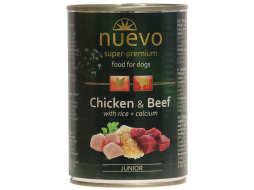 Влажный корм для щенков NUEVO Junior курица, говядина, рис + кальций консервы 400 г 