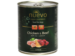 Влажный корм для щенков NUEVO Junior курица, говядина, рис + кальций консервы 800 г 