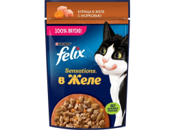 Влажный корм для кошек FELIX Sensations в желе курица с морковью пауч 75 г (8445290149077)