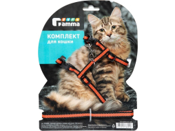 Шлейка и поводок для кошек GAMMA Мегаполис 8,5×30×40 см / 10 мм×1,5 м 