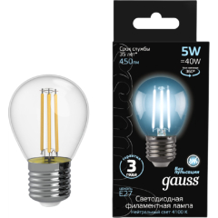 Лампа светодиодная филаментная E27 GAUSS Filament G45
