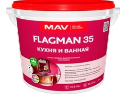 Краска ВД FLAGMAN 35 кухня и ванная белая полуглянцевая 5 л