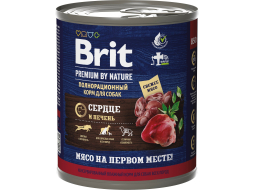 Влажный корм для собак BRIT Premium сердце и печень консервы 850 г 