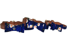 Ошейник для собак CAMON Кожаный с синей бабочкой в цветочки 15 мм 40 см 