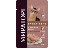 Влажный корм для кошек МИРАТОРГ Winner Extra Meat Adult курочка в соусе пауч 80 г 