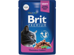 Влажный корм для кошек BRIT Premium цыпленок и индейка пауч 85 г 