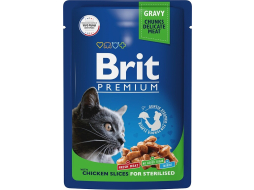 Влажный корм для стерилизованных кошек BRIT Premium Sterilised цыпленок в соусе пауч 85 г 