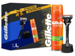Набор подарочный GILLETTE Fusion5 Станок ProGlide с кассетой, Гель для бритья Ultra Sensitive 200 мл и Подставка (7702018613342)