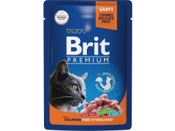 Влажный корм для стерилизованных кошек BRIT Premium Sterilised лосось в соусе пауч 85 г 