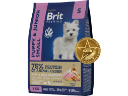 Сухой корм для щенков BRIT Premium Puppy and Junior Small курица 3 кг 
