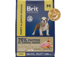 Сухой корм для щенков BRIT Premium Puppy and Junior Medium курица 3 кг 