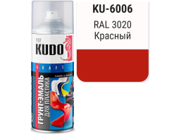 Грунт-эмаль аэрозольная KUDO для пластика красная 520 мл 