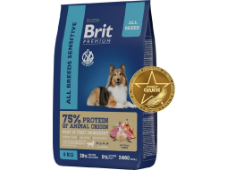Сухой корм для собак BRIT Premium Sensitive All Breed ягненок с индейкой 8 кг 
