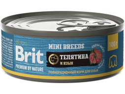Влажный корм для собак BRIT Premium by Nature Mini Breeds телятина с языком консервы 100 г 
