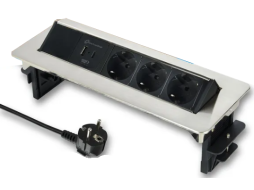 Блок розеточный выдвижной 3 розетки 2 USB с заземлением ELECTRALINE черный/серебристый 