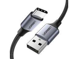 Кабель UGREEN US288-60128 USB-A 2.0 to Type C 2,4A в оплётке 2m Black