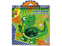 Книжка-раскраска SES CREATIVE Волшебные блестки-пайетки Динозаврик с наклейками 
