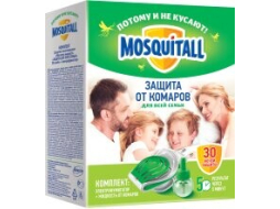 Электрофумигатор от комаров MOSQUITALL Защита для всей семьи с жидкостью 30 ночей 30 мл 