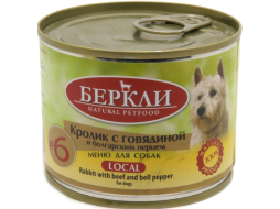 Влажный корм для собак BERKLEY Local №6 кролик с говядиной и болгарским перцем консервы 200 г (4650094044631)