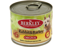 Влажный корм для собак BERKLEY №6 кролик с ячменем консервы 200 г (4250231599033)